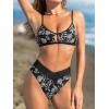 imageCUPSHE Bikini Set for Women Two Piece Swimsuits Cut Out High Waisted Scoop Neck V Cut BottomBlackWhite Floral