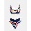 imageCUPSHE Bikini Set for Women Two Piece Swimsuits Cut Out High Waisted Scoop Neck V Cut BottomNavy Floral