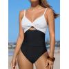 imageCUPSHE One Piece Swimsuit for Women Bathing Suits Twist Front Cutout Adjustable Straps Ruched SwimwearBlackWhite