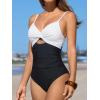 imageCUPSHE One Piece Swimsuit for Women Bathing Suits Twist Front Cutout Adjustable Straps Ruched SwimwearBlackWhite