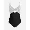 imageCUPSHE One Piece Swimsuit for Women Bathing Suits Twist Front Cutout Adjustable Straps Ruched SwimwearBlackWhiteStripe