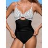 imageCUPSHE One Piece Swimsuit for Women Bathing Suits Twist Front Cutout Adjustable Straps Ruched SwimwearBlackWhiteStripe