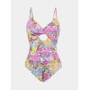 imageCUPSHE One Piece Swimsuit for Women Bathing Suits Twist Front Cutout Adjustable Straps Ruched SwimwearYellowPinkFloral