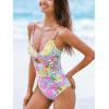 imageCUPSHE One Piece Swimsuit for Women Bathing Suits Twist Front Cutout Adjustable Straps Ruched SwimwearYellowPinkFloral