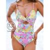imageCUPSHE One Piece Swimsuit for Women Bathing Suits Twist Front Cutout Adjustable Straps Ruched SwimwearYellowPinkFloral