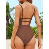 imageCUPSHE Women Swimsuit One Piece Bathing Suit Square Neck Cutout Back Tummy Control with Adjustable Spaghetti StrapsChestnut Brown