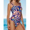 imageCUPSHE Women Swimsuit One Piece Bathing Suit Square Neck Cutout Back Tummy Control with Adjustable Spaghetti StrapsNavy BlueTropical