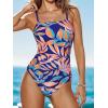 imageCUPSHE Women Swimsuit One Piece Bathing Suit Square Neck Cutout Back Tummy Control with Adjustable Spaghetti StrapsNavy BlueTropical