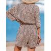 imageCUPSHE Womens Lace Up Leopard Print Romper Short Sleeves Jumpsuits Wide leg OutfitBlack Leopard