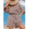 imageCUPSHE Womens Lace Up Leopard Print Romper Short Sleeves Jumpsuits Wide leg OutfitBlack Leopard
