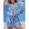 imageCUPSHE Womens Lace Up Leopard Print Romper Short Sleeves Jumpsuits Wide leg OutfitBlue Abstract