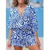 imageCUPSHE Womens Lace Up Leopard Print Romper Short Sleeves Jumpsuits Wide leg OutfitBlue Abstract