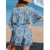 imageCUPSHE Womens Lace Up Leopard Print Romper Short Sleeves Jumpsuits Wide leg OutfitBlue Paisley