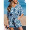 imageCUPSHE Womens Lace Up Leopard Print Romper Short Sleeves Jumpsuits Wide leg OutfitBlue Paisley