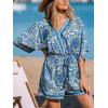 imageCUPSHE Womens Lace Up Leopard Print Romper Short Sleeves Jumpsuits Wide leg OutfitBlue Paisley