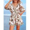 imageCUPSHE Womens Lace Up Leopard Print Romper Short Sleeves Jumpsuits Wide leg OutfitBrown Printed