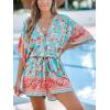 imageCUPSHE Womens Lace Up Leopard Print Romper Short Sleeves Jumpsuits Wide leg OutfitMint Floral