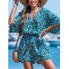 imageCUPSHE Womens Lace Up Leopard Print Romper Short Sleeves Jumpsuits Wide leg OutfitTeal Abstract