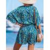 imageCUPSHE Womens Lace Up Leopard Print Romper Short Sleeves Jumpsuits Wide leg OutfitTeal Abstract