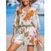imageCUPSHE Womens Lace Up Leopard Print Romper Short Sleeves Jumpsuits Wide leg OutfitWhite Printed
