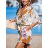 imageCUPSHE Womens Lace Up Leopard Print Romper Short Sleeves Jumpsuits Wide leg OutfitWhite Printed