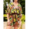 imageCUPSHE Womens Lace Up Leopard Print Romper Short Sleeves Jumpsuits Wide leg OutfitYellow Tropical