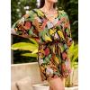 imageCUPSHE Womens Lace Up Leopard Print Romper Short Sleeves Jumpsuits Wide leg OutfitYellow Tropical