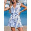 imageCUPSHE Womens Romper Tropical Flutter Sleeve Boho Overall V Neck Wide Leg Outfit Casual BeachBlue Fern