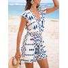 imageCUPSHE Womens Romper Tropical Flutter Sleeve Boho Overall V Neck Wide Leg Outfit Casual BeachBlue Triangle