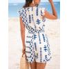 imageCUPSHE Womens Romper Tropical Flutter Sleeve Boho Overall V Neck Wide Leg Outfit Casual BeachBlue Triangle