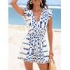 imageCUPSHE Womens Romper Tropical Flutter Sleeve Boho Overall V Neck Wide Leg Outfit Casual BeachBlue Triangle