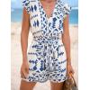 imageCUPSHE Womens Romper Tropical Flutter Sleeve Boho Overall V Neck Wide Leg Outfit Casual BeachBlue Triangle