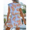 imageCUPSHE Womens Romper Tropical Flutter Sleeve Boho Overall V Neck Wide Leg Outfit Casual BeachBlueOrange Leaves