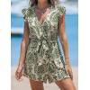 imageCUPSHE Womens Romper Tropical Flutter Sleeve Boho Overall V Neck Wide Leg Outfit Casual BeachGreen