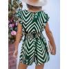 imageCUPSHE Womens Romper Tropical Flutter Sleeve Boho Overall V Neck Wide Leg Outfit Casual BeachGreen Stripe