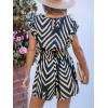 imageCUPSHE Womens Romper Tropical Flutter Sleeve Boho Overall V Neck Wide Leg Outfit Casual BeachNavy