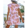 imageCUPSHE Womens Romper Tropical Flutter Sleeve Boho Overall V Neck Wide Leg Outfit Casual BeachPurpleOrange Leaves