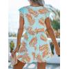 imageCUPSHE Womens Romper Tropical Flutter Sleeve Boho Overall V Neck Wide Leg Outfit Casual BeachTealOrange Leaves