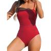 imageCUPSHE Women Swimsuit One Piece Bathing Suit Square Neck Cutout Back Tummy Control with Adjustable Spaghetti StrapsRed