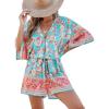 imageCUPSHE Womens Lace Up Leopard Print Romper Short Sleeves Jumpsuits Wide leg OutfitMint Floral