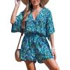 imageCUPSHE Womens Lace Up Leopard Print Romper Short Sleeves Jumpsuits Wide leg OutfitTeal Abstract