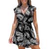 imageCUPSHE Womens Romper Tropical Flutter Sleeve Boho Overall V Neck Wide Leg Outfit Casual BeachBlackWhite Leaves