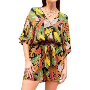 imageCUPSHE Womens Lace Up Leopard Print Romper Short Sleeves Jumpsuits Wide leg OutfitYellow Tropical