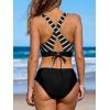 imageCUPSHE Bikini Set for Women Two Piece Swimsuit V Neck Triangle Top Wide Straps Cross Back Lace up Mid RiseBlackWhite Stripe
