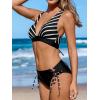 imageCUPSHE Bikini Set for Women Two Piece Swimsuit V Neck Triangle Top Wide Straps Cross Back Lace up Mid RiseBlackWhite Stripe