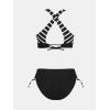 imageCUPSHE Bikini Set for Women Two Piece Swimsuit V Neck Triangle Top Wide Straps Cross Back Lace up Mid RiseBlackWhite Stripe