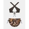 imageCUPSHE Bikini Set for Women Two Piece Swimsuit V Neck Triangle Top Wide Straps Cross Back Lace up Mid RiseEspresso BrownLeopard