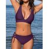 imageCUPSHE Bikini Set for Women Two Piece Swimsuit V Neck Triangle Top Wide Straps Cross Back Lace up Mid RiseGrape Purple