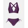 imageCUPSHE Bikini Set for Women Two Piece Swimsuit V Neck Triangle Top Wide Straps Cross Back Lace up Mid RiseGrape Purple