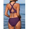 imageCUPSHE Bikini Set for Women Two Piece Swimsuit V Neck Triangle Top Wide Straps Cross Back Lace up Mid RiseGrape Purple